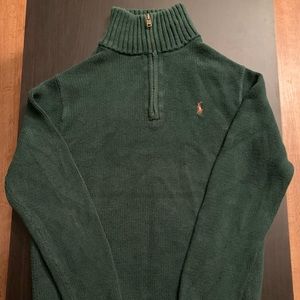 Boys Polo by Ralph Lauren hunter green 1/4 zip pullover sweater, size M 12/14